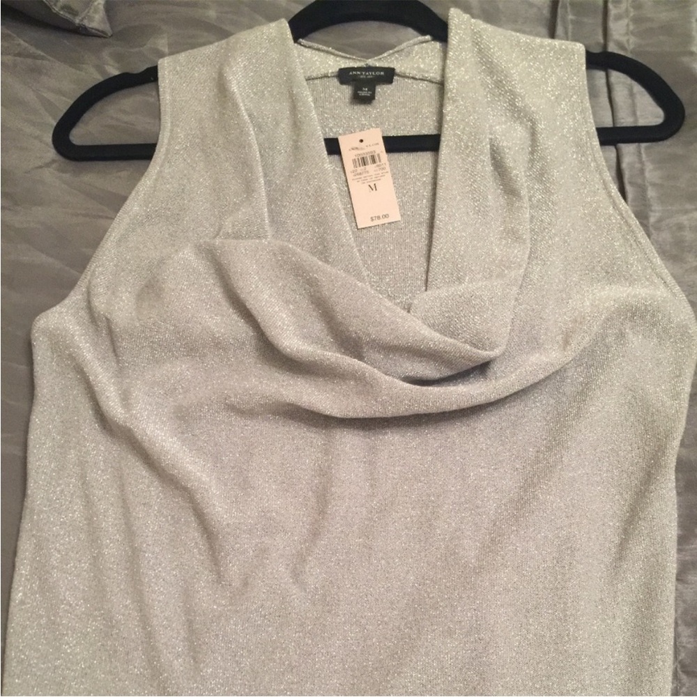 Silver Sleeveless Cowl Neck Top